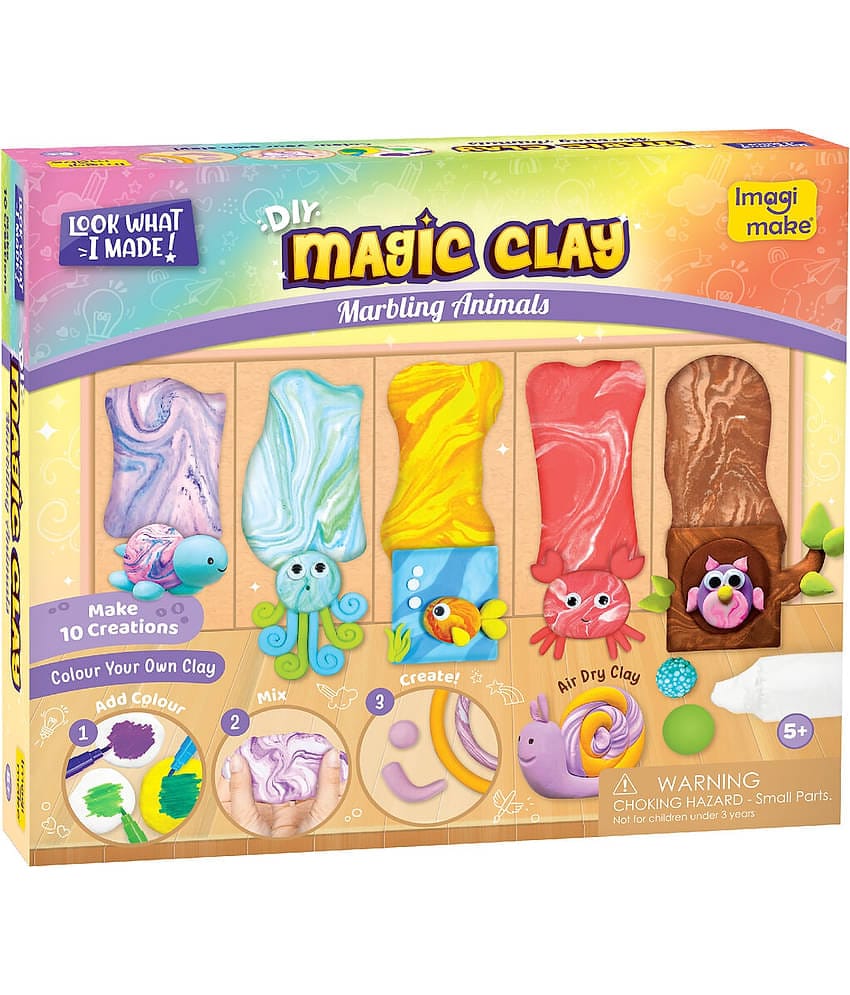 Imagimake Magic Clay | Colour & Create | Marbling Animals Craft Kit | Air Dry Clay For Art & Craft | Make 10 Super Clay Creations | Birthday Gift For 5,6,7,8 Year Old Girls & Boys