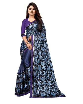 Generic Women's Lycra Blend Saree with Blouse (Blue, 5 - 6 Mtrs)