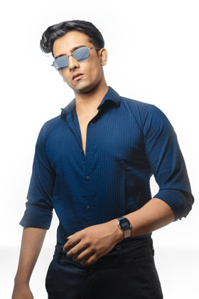 Navy Blue Textured Stripe-L