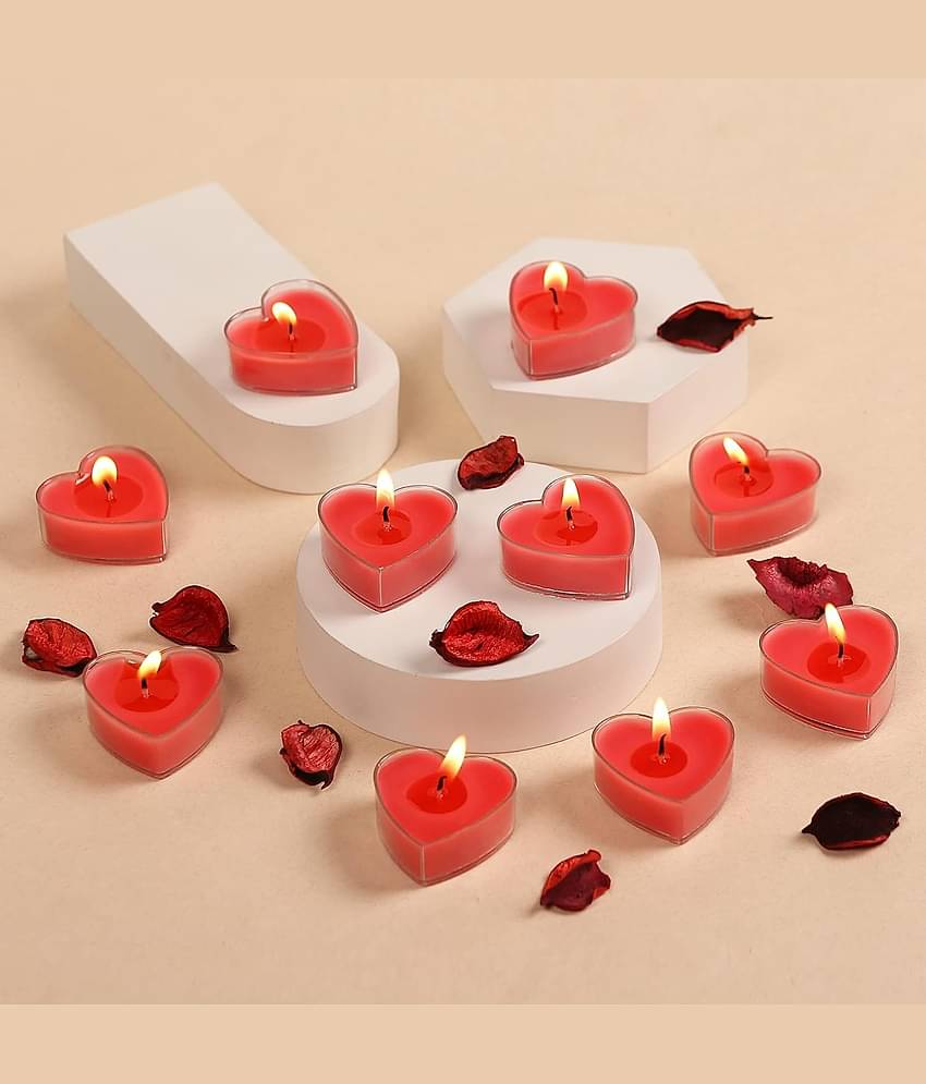 Dynore Red Rose Wax Tea Light Candle 4 cm ( Pack of 10 )