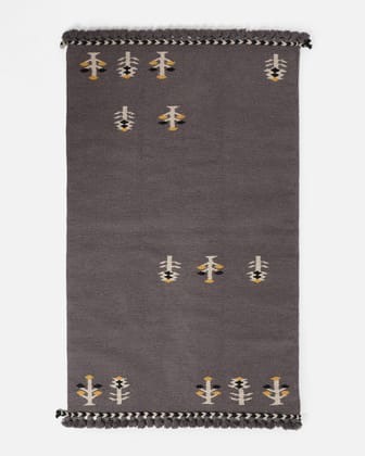 Ramona Extra Weft Dhurry-Medium Black / 36" X 60" / Cotton x Wool