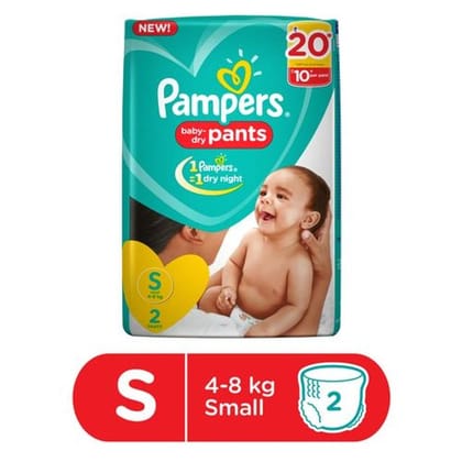 Pampers Baby-Dry Diaper Pants - Small, 4-8 Kg, Lotion With Aloe Vera, 2 Pcs