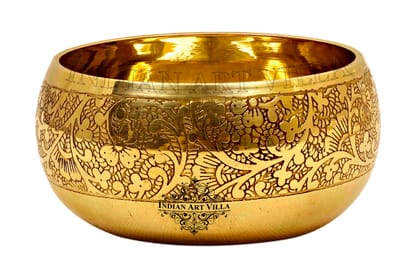 Indian Art Villa Brass Embossed Round Shaped Bowl, Dinnerware, Serveware, 150 ml-1