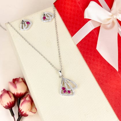 Rani Pink Diamond Rhodium Pendant Set - SIA446801