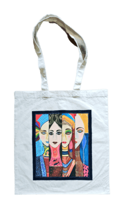 Hand Painted Lady Faces On Cotton Bag