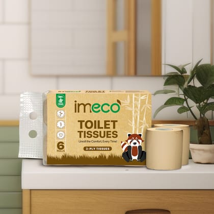 IMECO Hypoallergenic Bamboo Toilet Tissue Rolls (6 Rolls, 160 Pulls) | 100% Pure Bamboo 3-Ply Tissues | Eco-Friendly Bathroom Routine