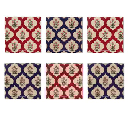 India Circus Poppy Flower Mdf Table Coaster Set Of 6