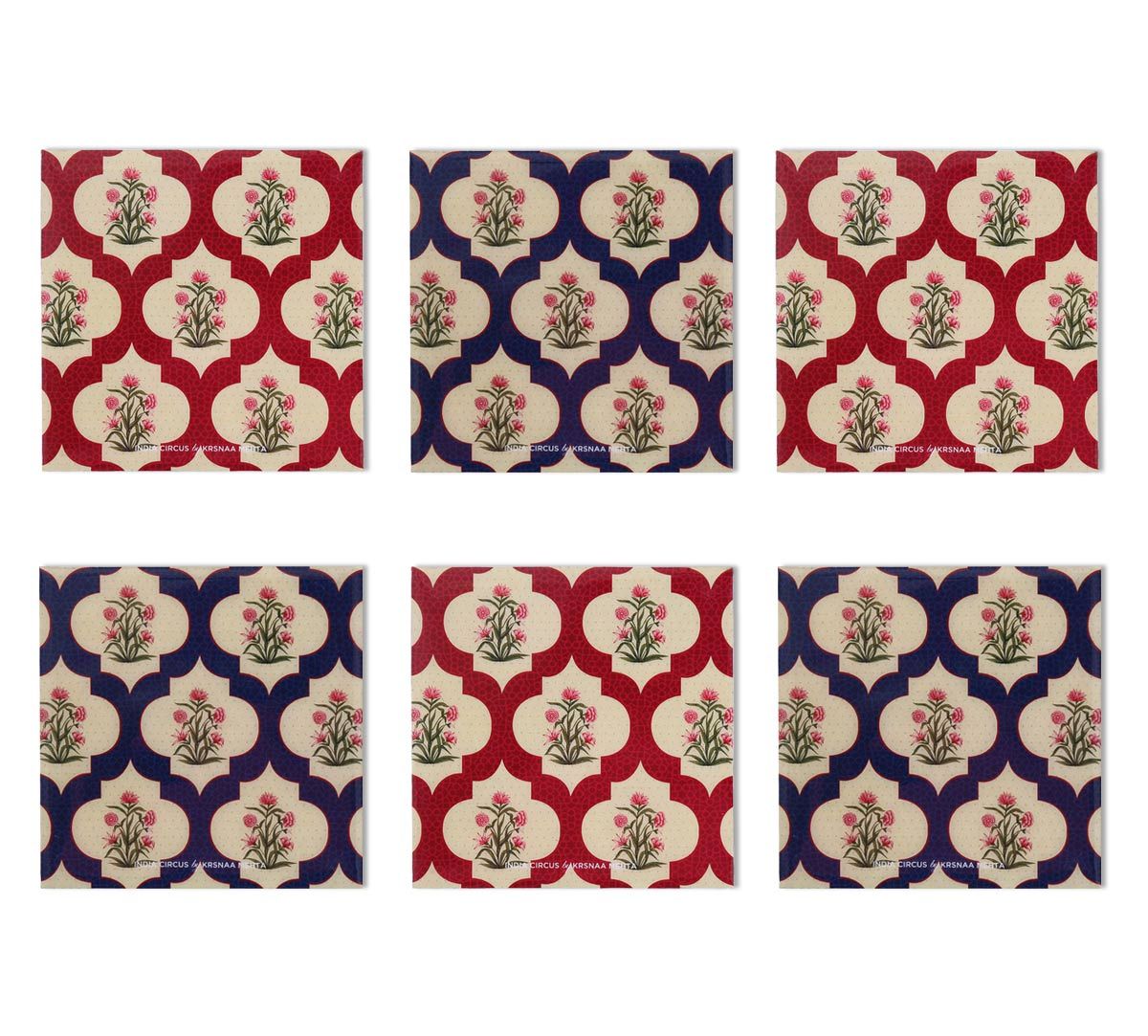 India Circus Poppy Flower Mdf Table Coaster Set Of 6