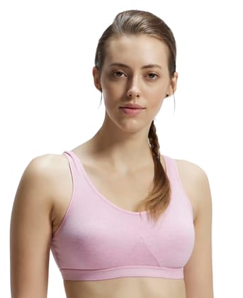 Jockey 1376 Women's Wirefree Non Padded Super Combed Cotton Elastane Stretch Full Coverage Slip-On Active Bra with Wider Straps and Moisture Move Treatment_Pink Lady Melange_M Jockey 1376 Women's Wirefree Non Padded Super Combed Cotton Elastane Stretch F