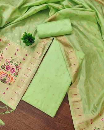 Noor-e-Banaras Lichi Silk Light Green Brocade Suit