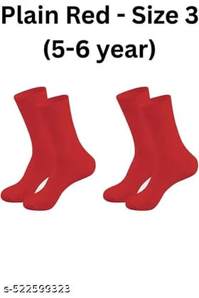 Red plain formal/funky Lycra cotton socks - Pack of 2 (5-6 year)