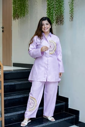 Zyna Embroidered Co ord Set-Lilac / XXL