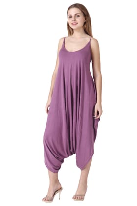 Purple Solid Loose Dhoti Style Jumpsuit-L / Purple