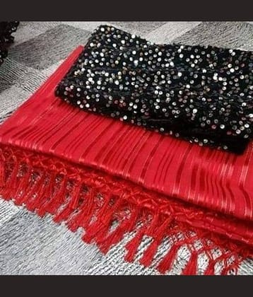 Shree Gullak Silk Art Silk Striped Saree With Unstitched Blouse Piece ( Red )