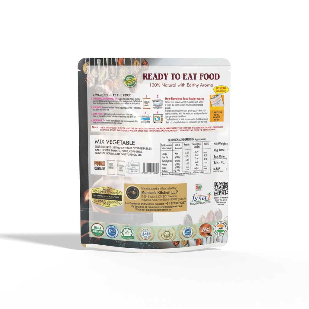 INDIAN KHANA KHAZANA Ready to eat Mix Vegetable 252gm | No Added Preservative and Colours | Serve Hot Anytime Anywhere with our Flameless Food Heater inside the Pack | Indian Tasty Flavour Ready to Eat Food |