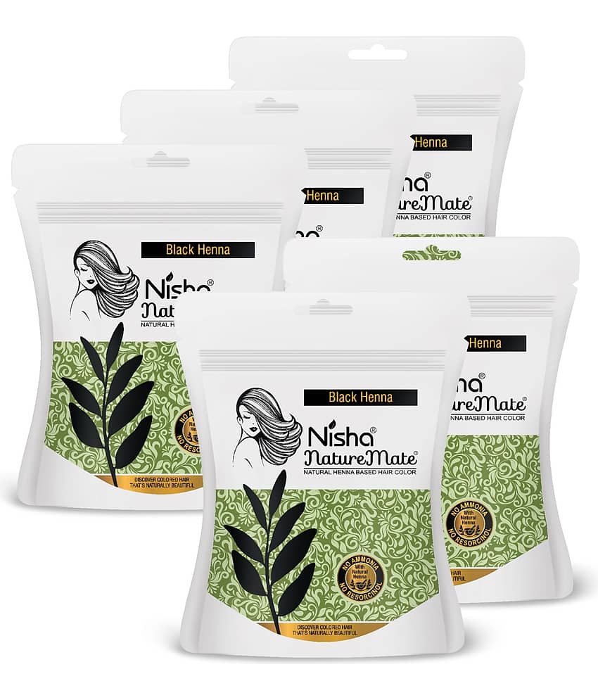 Nisha Nature Mate Henna Based Hair Color, Black Henna Powder for Hair Colour, Ammonia Free Hair Color 45g Pack of 5