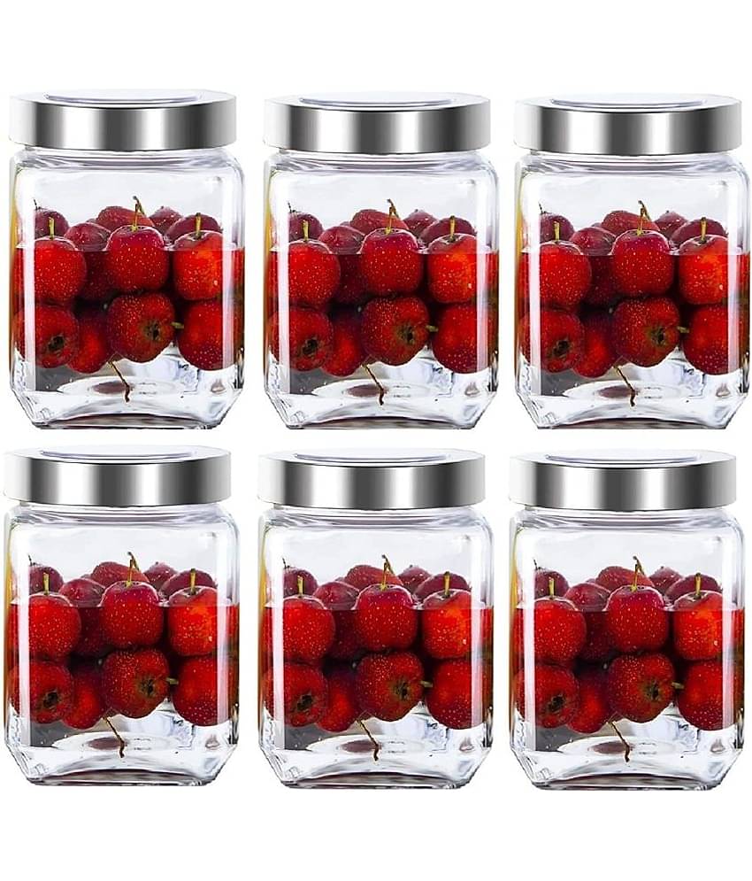 CROCO JAR - Silver Glass Food Container ( Pack of 6 )