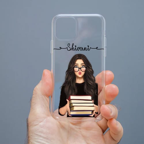Personalized Cute Girl Transparent Silicon Case Customised with Name for Oppo, Vivo, Redmi, Realme, Poco, Mi, OnePlus, Samsung, iPhone, and More - design 50