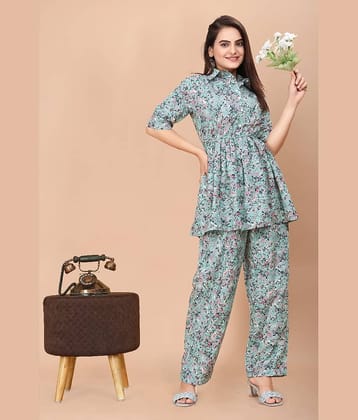 KAHARA Women Printed Top With Palazzos Co-Ord Set ( Light Blue )