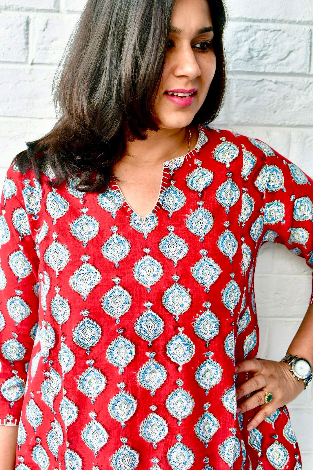Pretty Red Phiran Kurta : Lightweight, breathable