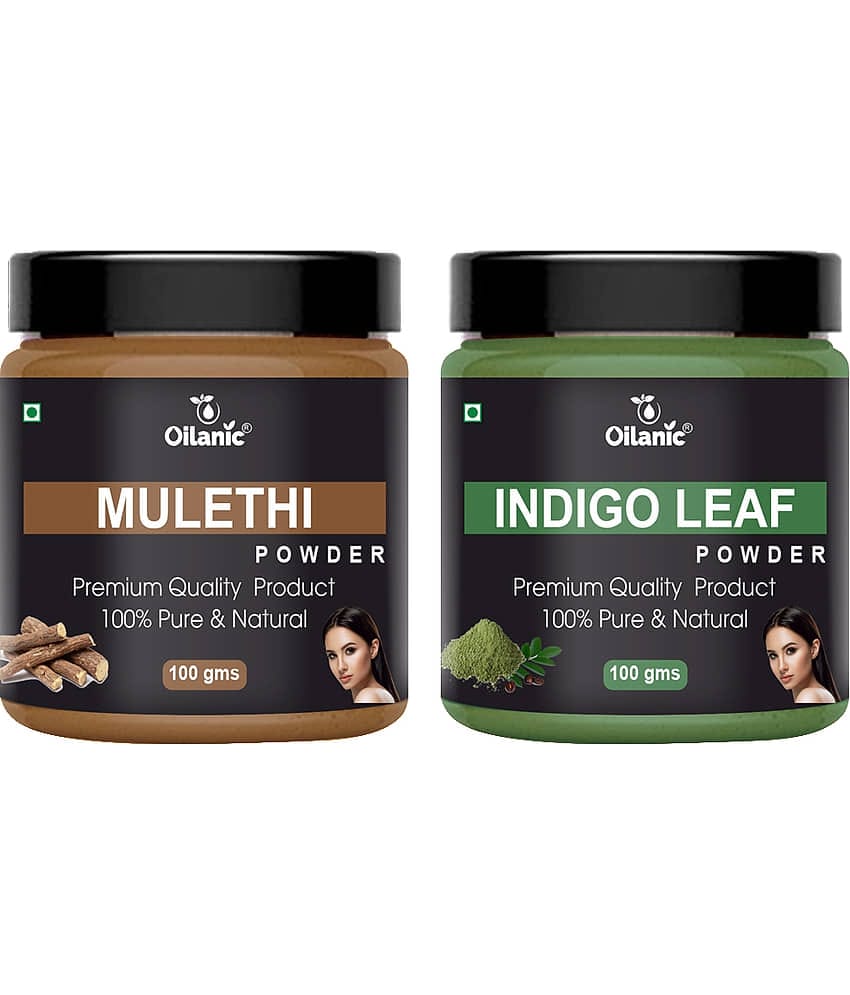 Oilanic 100% Pure Mulethi Powder & Indigo Leaf Powder For Skin Hair Mask 200 g Pack of 2