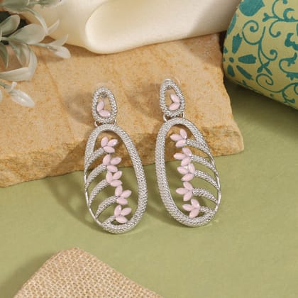 Pink Color Fashion Earrings Designed For A Youthful And Chic Statement-Earring Length: 6.00 CM x Width: 2.50 CM / Pink / Alloy With Good Quality Silver Plated