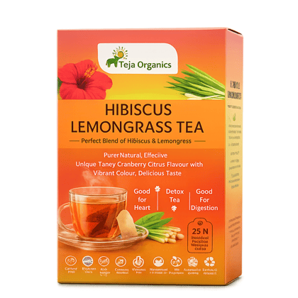 Hibiscus Lemongrass Tea Bags 25 Nos  | Helps to lower cholesterol | Supports Heart Health | Helps to improves metabolism & Digestion |  Natural Detox