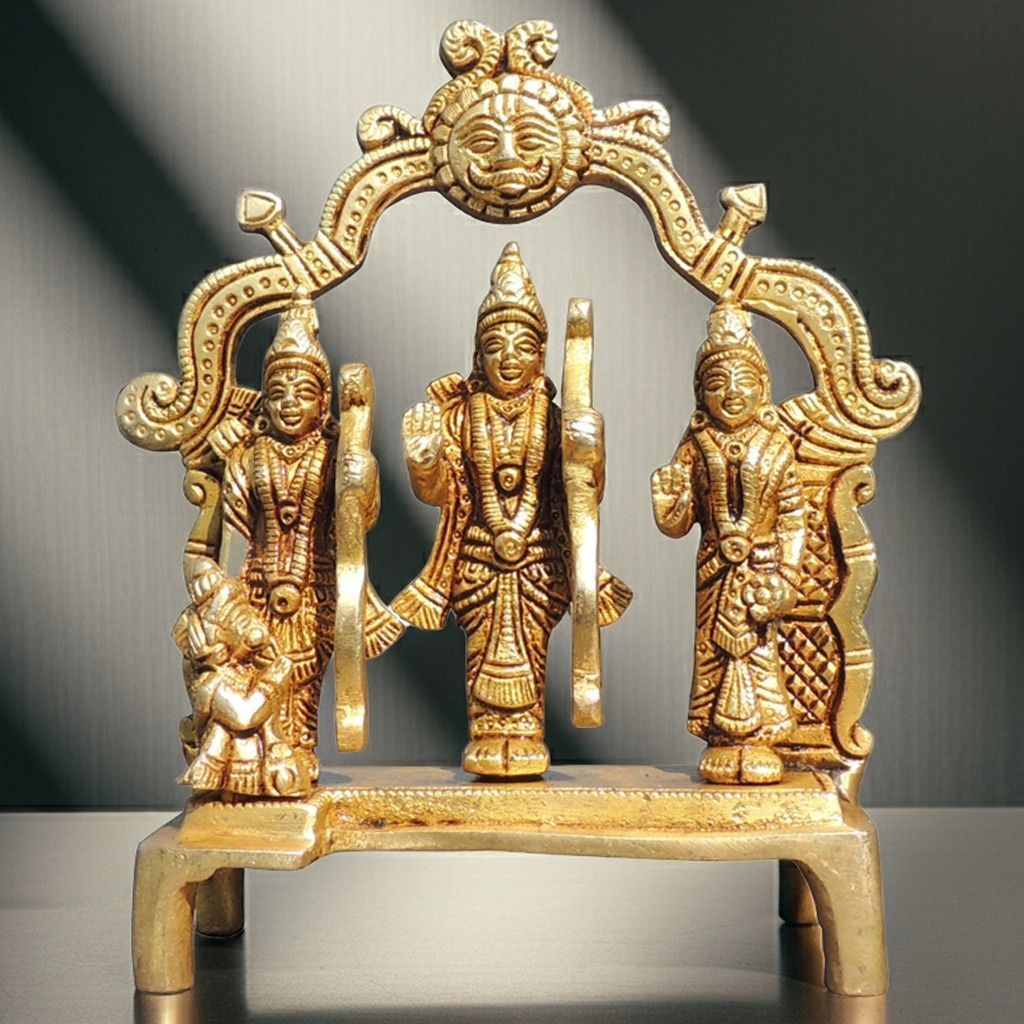 Brass Ram Darbar God Idol Statue | Traditional Hindu Puja Murti, Height : 6.2 Inch (BSMAS1394 H)