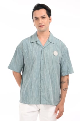 Sky Drift Pastel Blue Oversized Shirt-S / Green