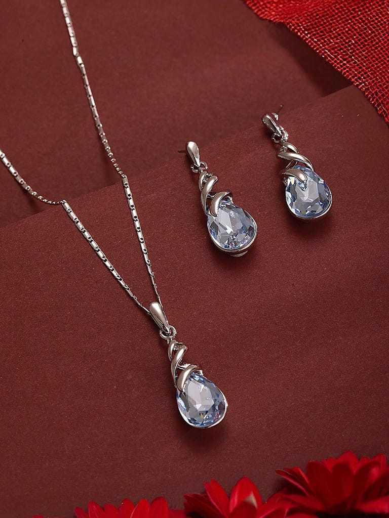 Elegant Blue Teardrop Pendant Necklace & Earrings Set - Jewellery Sets | Buy online on ZillyBuy
