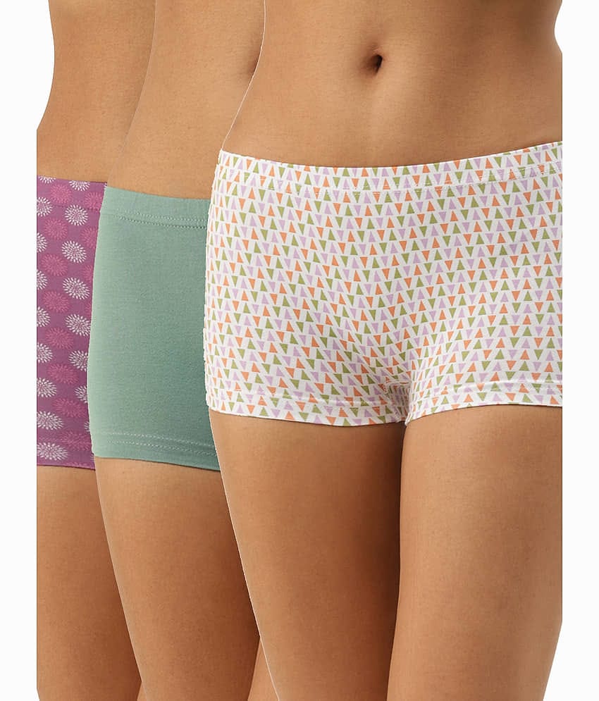 Leading Lady Pack of 3 Cotton Women's Boy Shorts ( Multi Color )