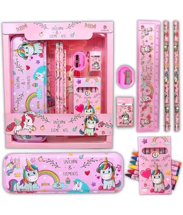 Eclet Pencil Box Set for School,Stationery Gift set for Bots/Girls unicorn Art Metal Pencil Box  (Set of 1, multicolour)