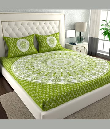 Cosito Cotton 1 Double Bedsheet with 2 Pillow Covers ( Green )