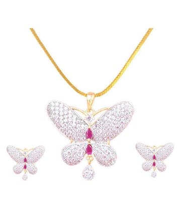 Sunhari Jewels AD Butterfly Pendant set for Girls and Womens - Silver
