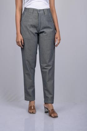 Denim pant Solid pants with pocket for women daily use and party wear casual style Grey Cotton Denim Silk Pant (OTL-PNT-1006)-Grey / S
