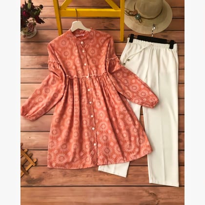 Elegant Western Wear Orange Kurti Ensemble with Palazzo by Glamastitch-M