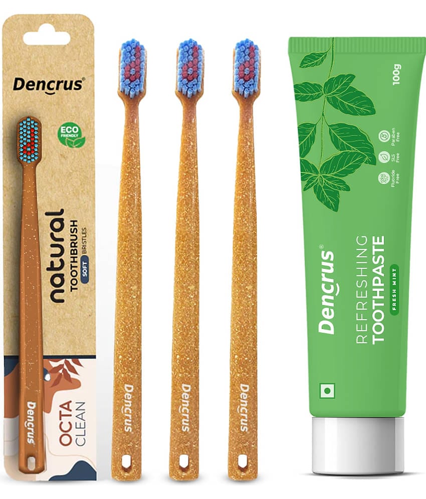 Dencrus Octa Clean Toothpaste 100gm + Bamboo Toothbrush (Pack of 4)