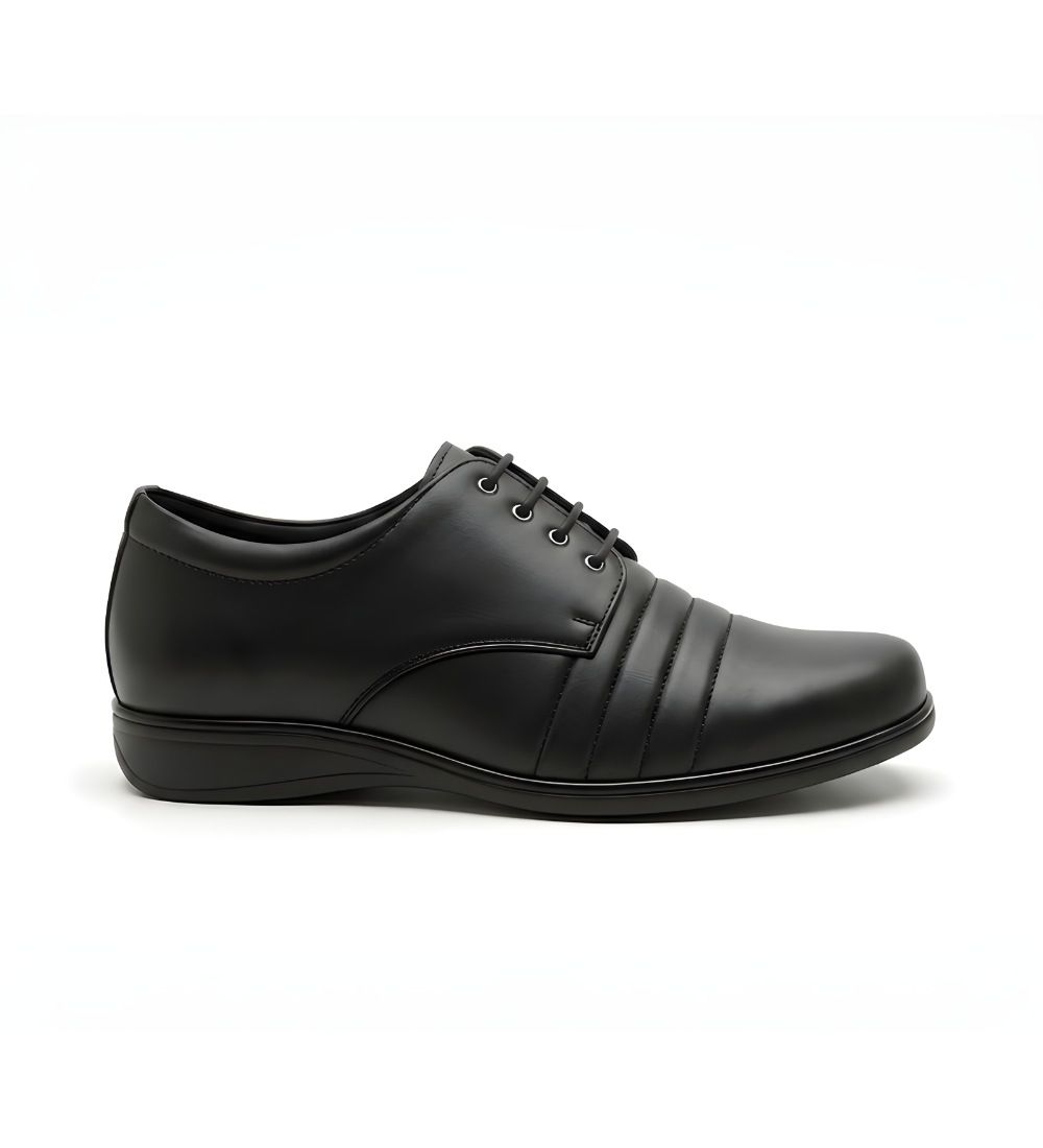 Men's Synthetic Leather Solid Lace-Up Formal Shoes (Black) - Style 67991