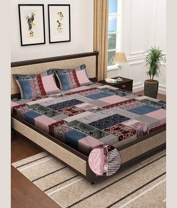 Klotthe Poly Cotton 1 Double Fitted Bedsheet with 2 Pillow Covers ( 250 cm x 225 cm ) , Multi