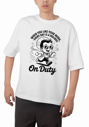 scrub stories –  Round Neck Drop Shoulder Graphic Printed Oversized Cotton T-shirt-S / White