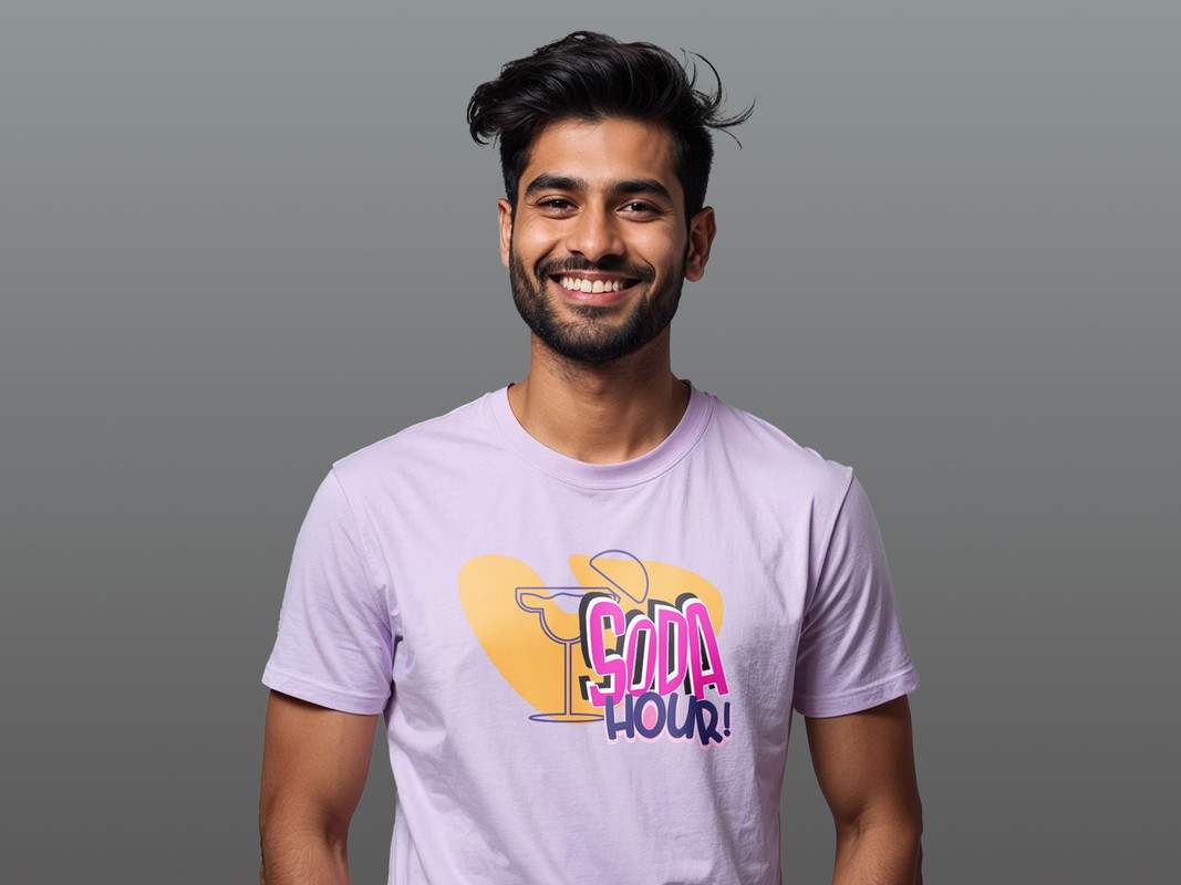 Taarak Mehta Ka Ooltah Chashmah| Lavender Front Printed Regular Fit T-Shirts For Men (SODA HOUR)