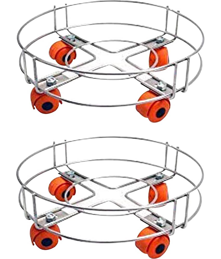 Winstar - Silver Stainless Steel Cylinder Trolley ( Pack of 2 )