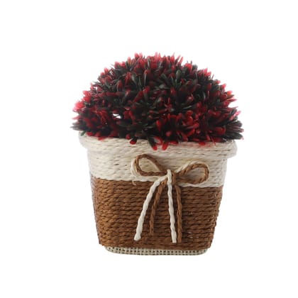 Foliyaj Artificial Plant with Red Green Leaves|Bonsai Tree|Artificial Flower|with Pot|Home Decor for Living Room Home Office Shop|House|Gift|Decoration