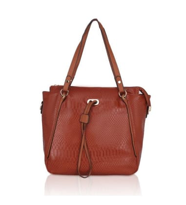 Women's Faux Leather Textured Tote Bag (Brown)