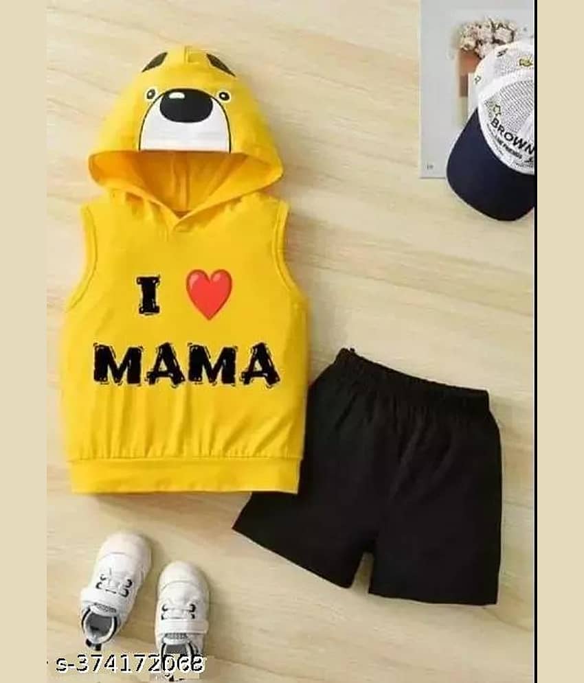 VELION Pack of 1 Boys Cotton Blend T-Shirt & Shorts Set ( Yellow )