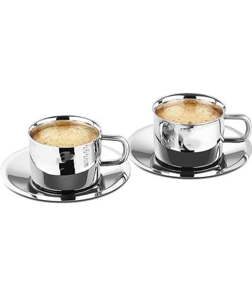 Dynore - Steel Double Walled Tea Set 90 ml ( Pack of 4 )