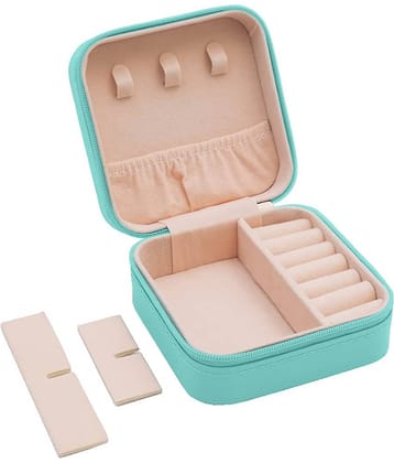 Jewellery Organiser PU Leather Zipper Portable Storage Box with Divider Container