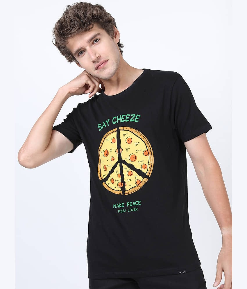 Ketch Pack of 1 100% Cotton Slim Fit Men's T-Shirt ( Black )