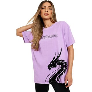 Leotude Purple Printed Cotton Blend Round Neck Half Sleeve T-Shirts For Womens