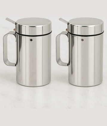 Visaxmi Oil Dispenser Steel Steel Silver Oil Container ( Set of 2 )